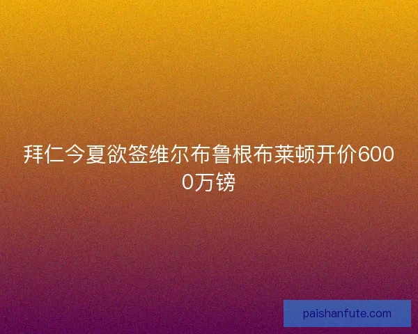 拜仁今夏欲签维尔布鲁根布莱顿开价6000万镑