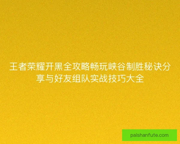 王者荣耀开黑全攻略畅玩峡谷制胜秘诀分享与好友组队实战技巧大全