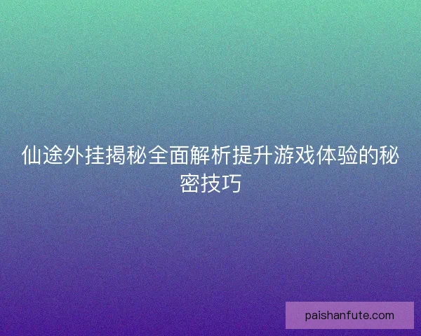 仙途外挂揭秘全面解析提升游戏体验的秘密技巧 仙途外挂揭秘全面解析提升游戏体验的秘密技巧
