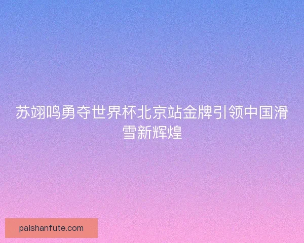 苏翊鸣勇夺世界杯北京站金牌引领中国滑雪新辉煌 苏翊鸣勇夺世界杯北京站金牌引领中国滑雪新辉煌